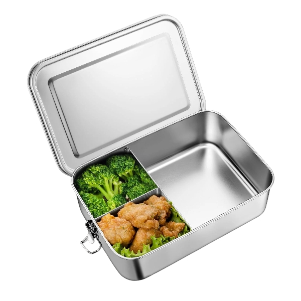 Vesteel Stainless Steel Bento Box, 47oz Lunch Box Metal Food Storage Container with Removable Dividers, Portable & Leak-Proof Meal Prep Container with 3 Compartment